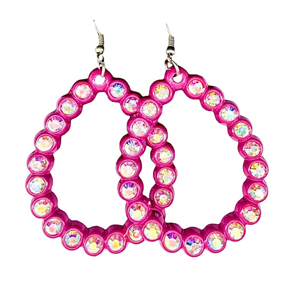🆕 Hot Pink AB CZ Teardrop Hoop Earrings NWT